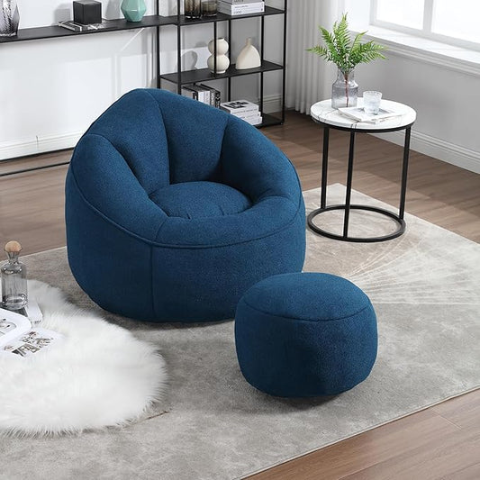 Bean Bag Sofa Chair with Foam Padded Velvet Bean Bag Chair with Soft Foam Padded Ottoman