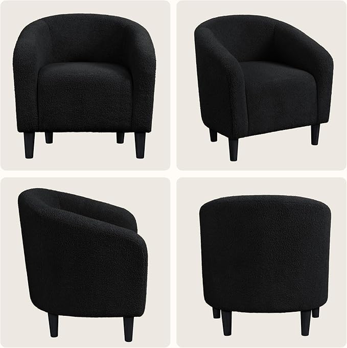 Yaheetech Accent Barrel Chair, Boucle Fabric Club Chair, Furry Sherpa Elegant Armchair with Cozy Soft Padded, Suitable for Living Room Bedroom Reception Room Office, Black