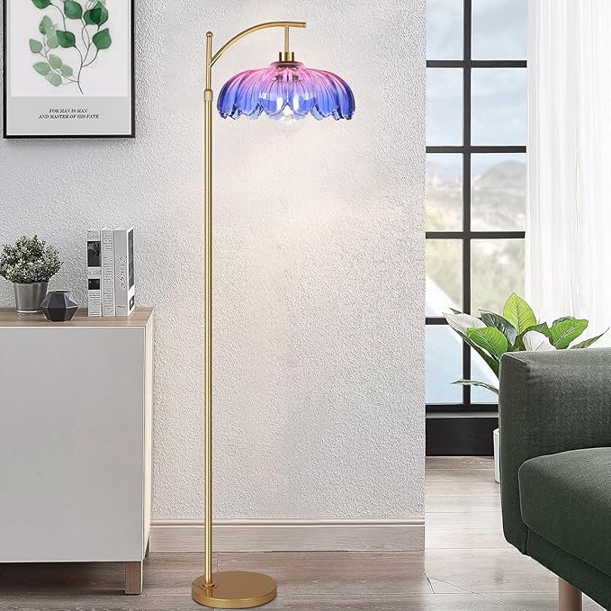 Floor Lamp for Living Room,Bedroom,Gold Dimmable Standing Lamp with Remote,Mid Century Modern Brass Tall Lamp Retro Vintage Glass Lamp Floor Light Boho Bohemian