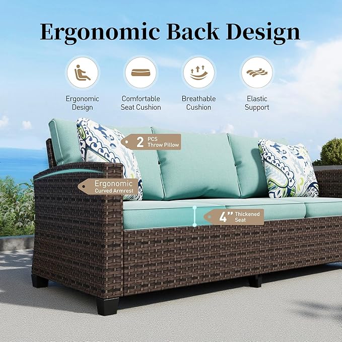 Patio Furniture Set Outdoor Furniture Brown Wicker Rattan Patio Conversation Sets with Cushion Outside Sofa Set,7 Pieces 9 Seats,Blue