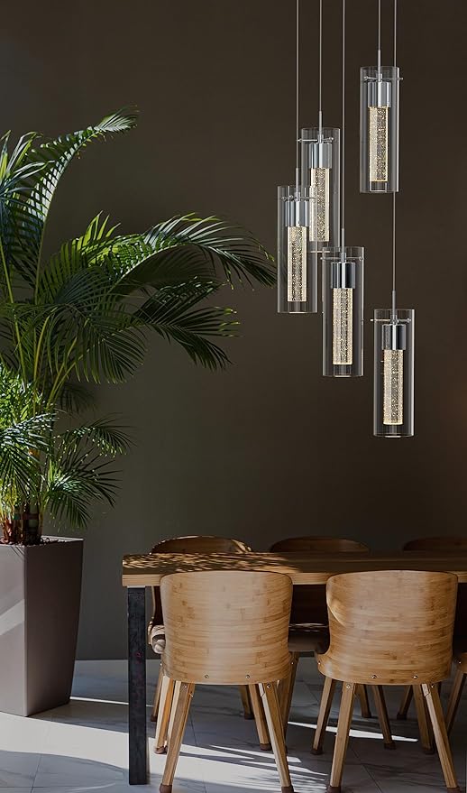 Alice 5-Light Chandelier Pendant Ceiling Light, Integrated Led and Bubble Glass, for Kitchen Island, Hallway, Entryway, Passway, Dining Room, Bedroom, Balcony Living Room