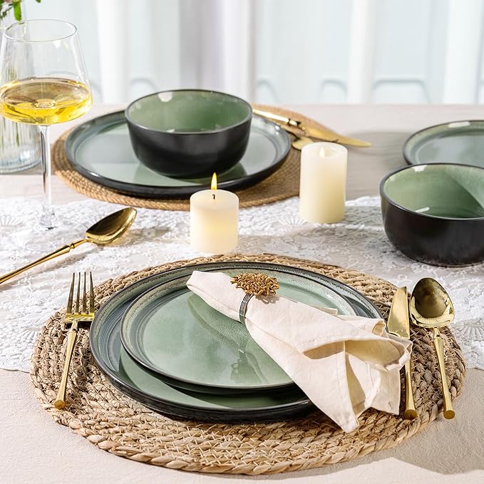 AmorArc Stoneware Dinnerware Sets,Round Reactive Glaze Plates and Bowls Set,Highly Chip and Crack Resistant | Dishwasher & Microwave Safe Dishes Set,Service for 4 (12pc)