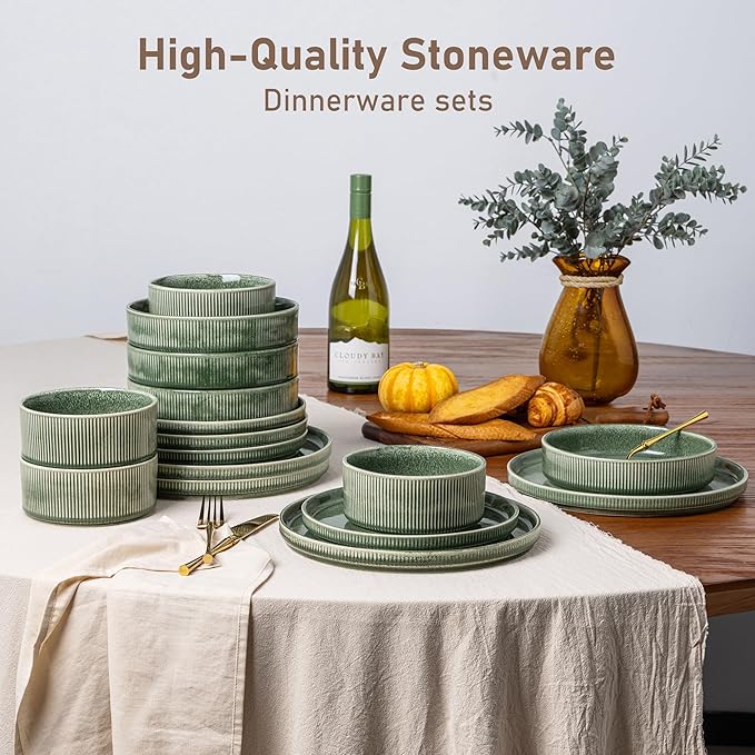 GBHOME Stoneware Dinnerware Sets for 4,Round Reactive Glaze Ceramic Plates and Bowls Set,Highly Scratch Resistant| Dishwasher & Microwave Safe Dishes Set,Service for 4(12Pcs)