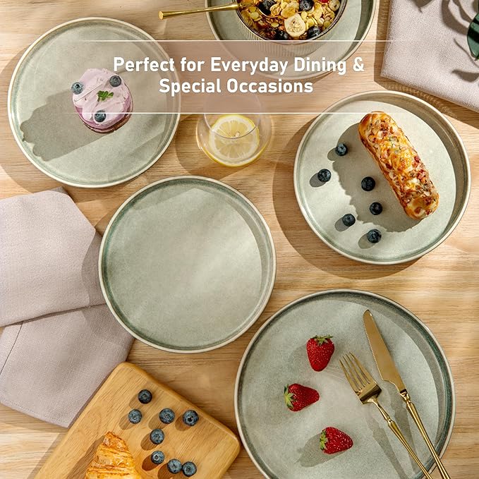 GBHOME Stoneware Dinnerware Sets for 8,Round Reactive Glaze Ceramic Plates and Bowls Set,Highly Scratch Resistant | Dishwasher & Microwave Safe Dishes Set,Service for 8(24Pcs)