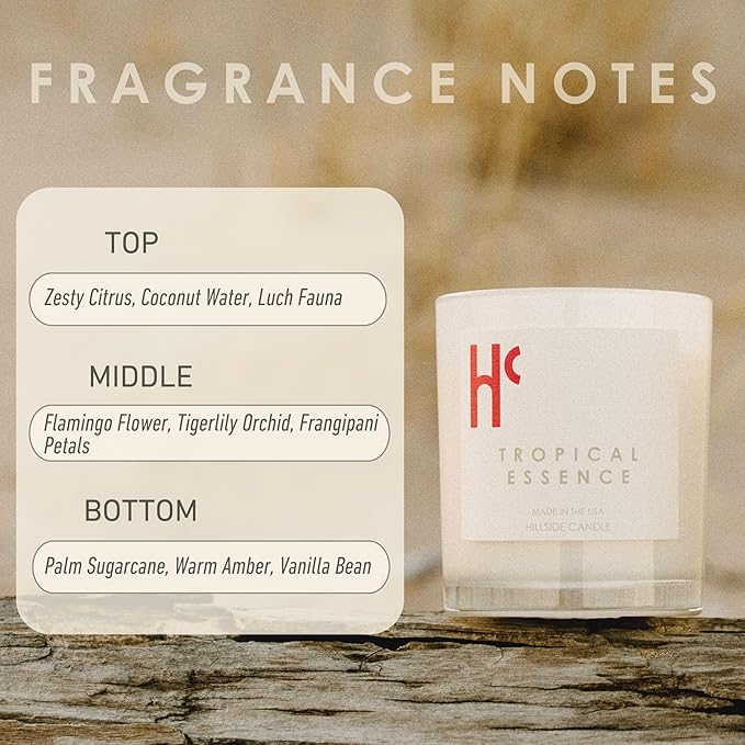 Tropical Essence Single Wick Soy Candles, Luxury Scented Candles for Home - Up to 60 Hour Burn Time, Cruelty-Free Soy Wax Blend - Floral Fragrance, Notes of Coconut & Citrus (9 oz)