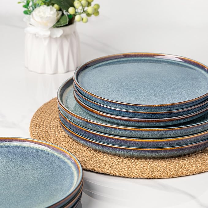 AmorArc Ceramic Dinnerware Sets for 4,Round Reactive Glaze Stoneware Plates and Bowls Set,Highly Scrath Resistant Dishware | Dishwasher & Microwave Safe Dishes Set,Service for 4 (12pc)