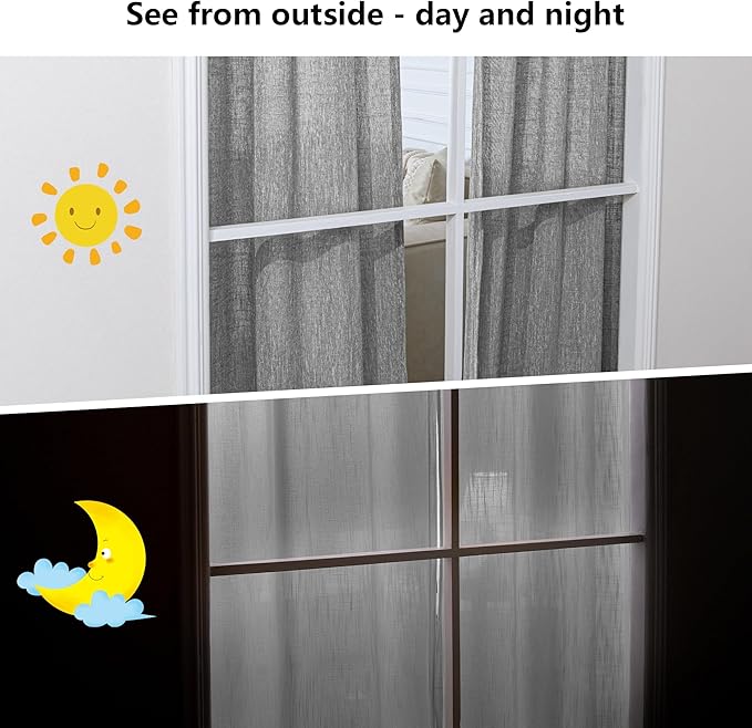 MYSKY HOME Living Room Curtains Dark Grey Semi Sheer Light Filtering Privacy Drapes Linen Look Textured Farmhouse Style, Pinch Pleated Curtain for Sliding Glass Door, 40" x 102", Dark Grey, 2 Panels