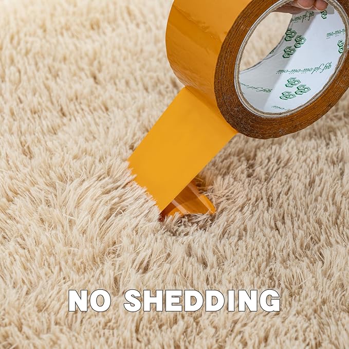 3x5 Area Rug for Bedroom, Soft Rugs for Living Room Nursery Kids Room Dorm Home Decor Aesthetic, Fluffy Shaggy Rug with 4 Anti-Slip Carpet Tapes, Light Tan