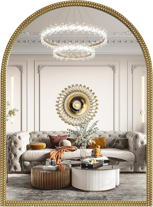 WallBeyond Gold Vintage Mirror for Vanity 22x30 Inch, Gold Antique Mirror with Ornate Beaded Frame for Bathroom, Living Room, Fireplace, Entryway