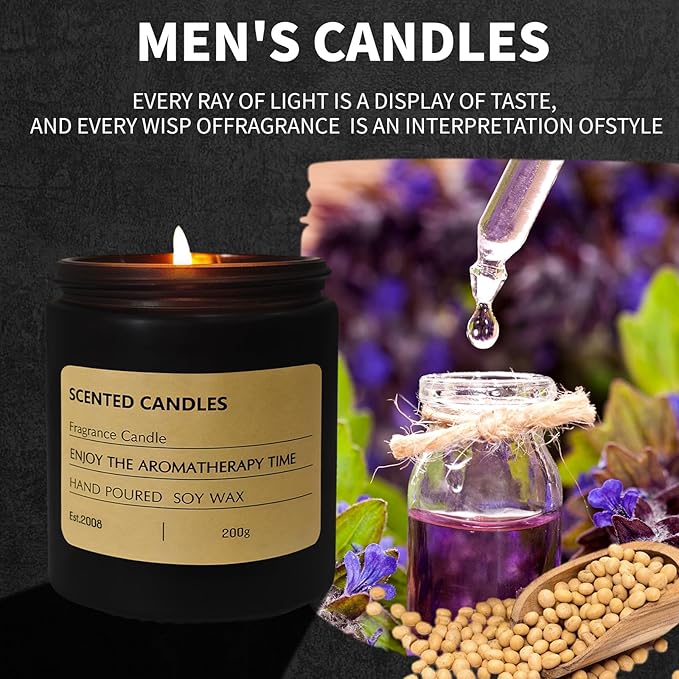 Candles,Scented Candles for Men, Men Candle Set, Candles for Home Scented, Long Lasting with 40 Hour Burn Time, Manly Gifts for Dad,Soy Candle of Lavender