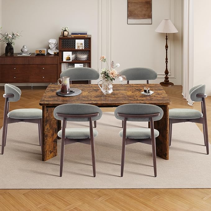 5-Piece Rectangular Dining Table Set for 4, 63" Industrial Kitchen Table with 4 Wooden Upholstered Dinner Chairs for Dining Room, Kitchen, Living Room, Brown+Green