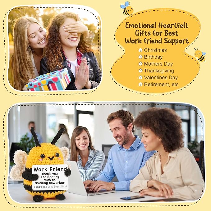 LEJIAJINW Coworker Employee Appreciation Gifts for Work Friend Retirement Colleague Going Away Leaving Farewell Mini Positive Crochet Bee Cheer Up Inspirational Office Decor