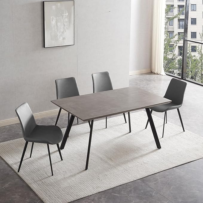 ZckyCine 59'' Modern 5-Piece Dining Table and Chair Combination, Rectangular Wooden Dining Table Includes 4 Pu Leather Chairs, Comfortable 4-6 Seats, Suitable for Dining, Kitchen, Apartment