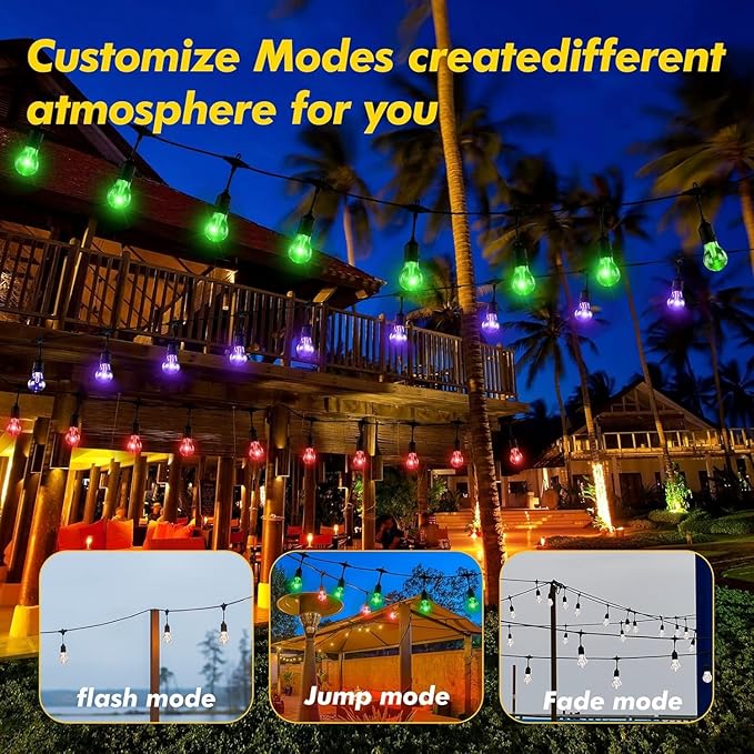 Auroraworld 144FT Solar RGB String Lights Outdoor, Dimmable Waterproof LED Patio Lights with Remote, 45 Shatterproof Edison Bulbs for Garden Cafe Party Decor