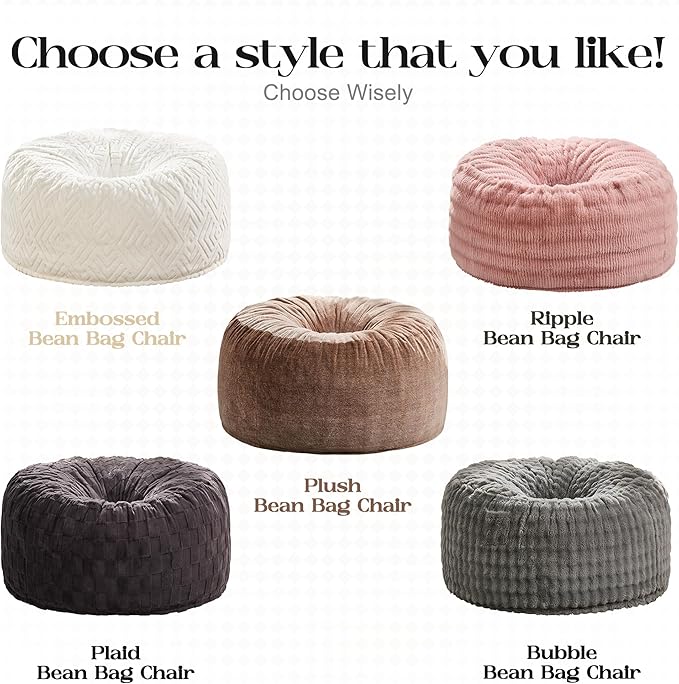 Hobestluk Bean Bag Chairs Beanbag Chair with Filler Adult Bean Bags with Fluffy Cover, Giant Bean Bag Chairs for Adults for Living Room, Bedroom (White, 5FT - 50” x 50” x 24”)