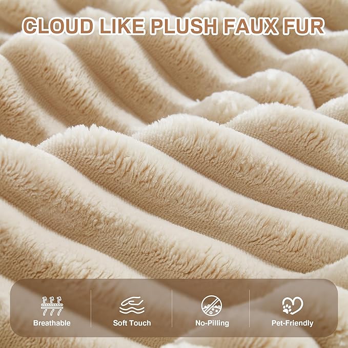 Chaise Lounge Chair Indoor, 67" Oversized Comfy Plush Fur Sleeper Sofa Bed, Boneless Upholstered Recliner Bed with Pillows and Wide Armrests, Modern Cloud Couch for Living Room, Beige