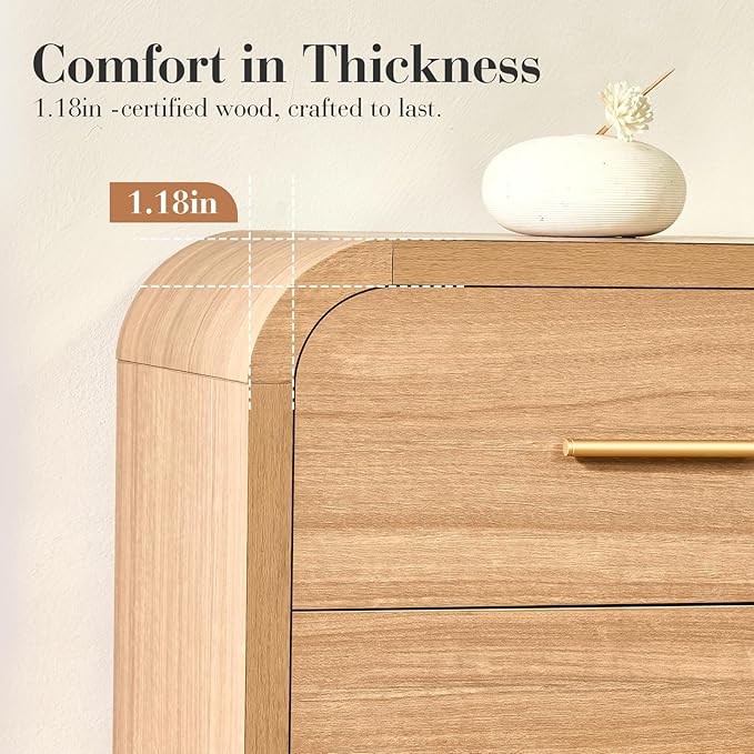 Curved Dresser for Bedroom, Modern Chest of Drawers, Vanity Desk TV Stand for Living Room, Closet Storage Drawers Farmhouse Coffee Table Bedside Table End Table (Oak, 6 Drawers)