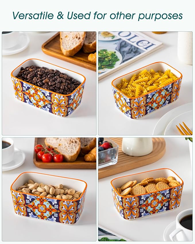 vancasso SIMI Butter Dish with Lid, 6.5" Large Butter Dish for Countertop, Bohemian Ceramic Butter Keeper Container with Knife and Bamboo Lid, Butter Holder for Counter, Amber Elegance