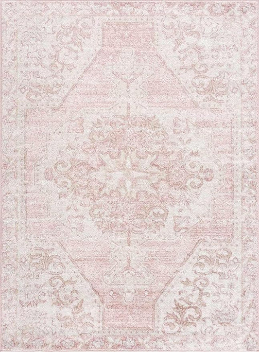 Blush & Light Pink Collection Snead Bohemian Oriental Medallion Area Rug - Traditional Floral Carpet for Living Room, Bedroom - Blush, Pale Pink, Cream - 3'11" x 5'7"