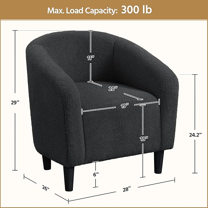 Yaheetech Accent Barrel Chair, Boucle Fabric Club Chair, Furry Sherpa Elegant Armchair with Cozy Soft Padded, Suitable for Living Room Bedroom Reception Room Office, Dark Gray