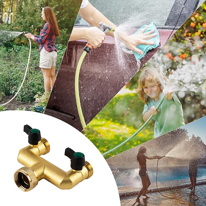 Gleiven Garden Hose Splitter, 3/4" Tap T Splitter, T-Shape Valve, 2-Way Tap Connector with Individual On/Off
