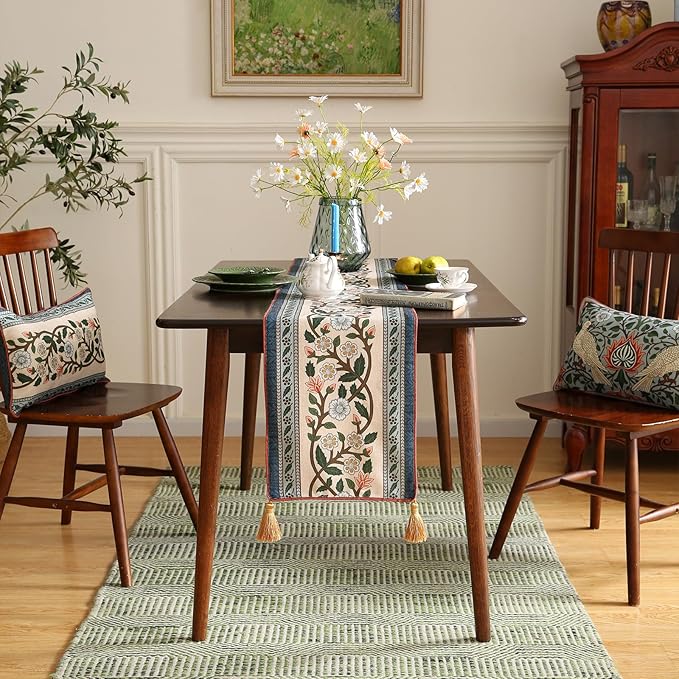 ISAENNE Designer Vintage Elegant Linen Table Runner 102 Inches Long,Colorful Flower Pattern Soft Table Runners for Dining Tables,Thanksgiving,Kitchen Tables,Christmas,12"*102"-Naples C