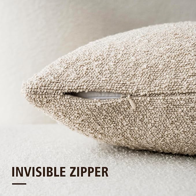 Foindtower Pack of 2, Decorative Textured Boucle Throw Pillow Covers Accent Solid Pillow Cases Cozy Soft Couch Cushion Case for Chair Sofa Bedroom Living Room Home Decor 22 x 22 Inch,Oatmeal