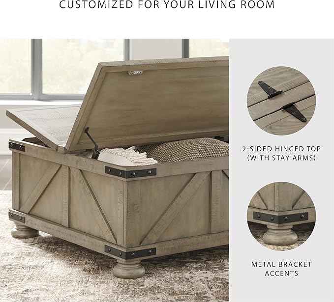 Signature Design by Ashley Aldwin Farmhouse Square Coffee Table with Lift Top for Storage, Grayish Brown