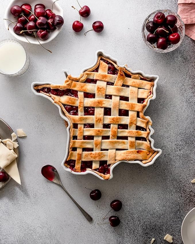 WORLD PLATES France Shaped Baking Dish Serving Platter or Decorative Tray Charming Porcelain Bakeware Oven Microwave and Dishwasher Safe