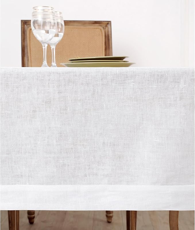 Solino Home Linen White Tablecloth 60 x 90 Inch - 100% Pure Linen Rectangular Tablecloth - Machine Washable Table Cloth for Fall, Autumn, Halloween, Thanksgiving, Christmas, Holiday - Fete