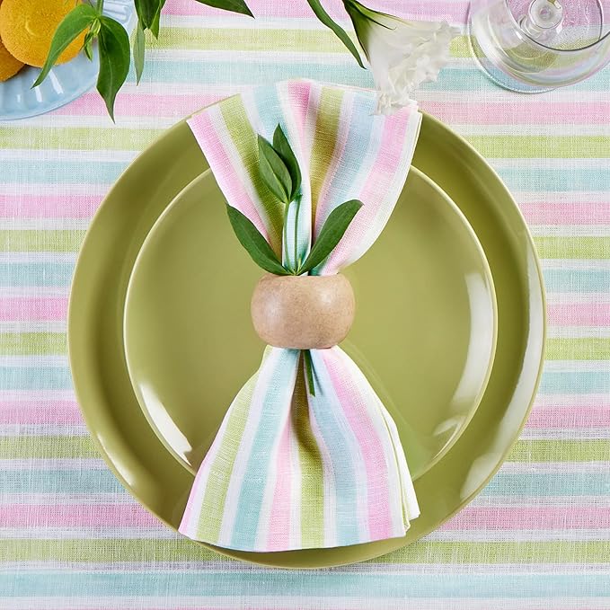 Solino Home Linen Napkins Set of 4-100% Pure Linen Multicolor Palm Beach Stripe Cloth Dinner Napkins 20 x 20 Inch - Handcrafted and Machine Washable