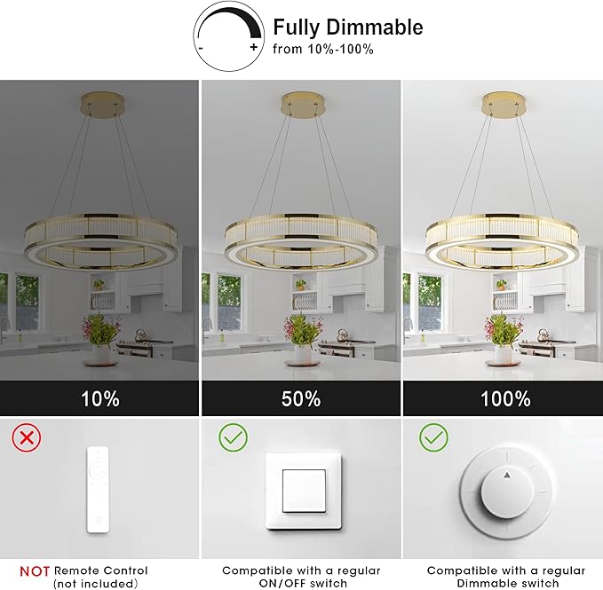 Modern Gold Led Pendant Light,50W Dimmable LED Chandelier Lighting Fixture, 1 Ring Circular Hanging Led Pendant Lighting for Living Room Dining Room Kitchen Island Foyer Office