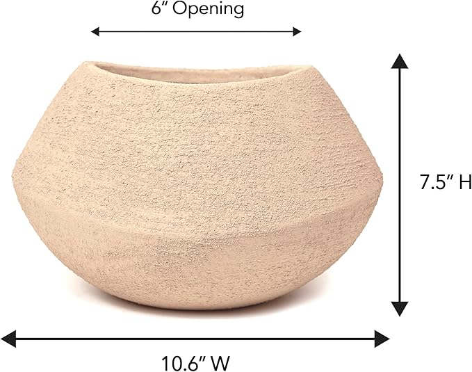 Textured Sand Ceramic Bowl Vase - Handcrafted Wabi-Sabi Planter - Natural Stone Finish Flower Holder - Organic Shape Pottery - Minimalist Zen Decor - Artisan Rough Texture Container