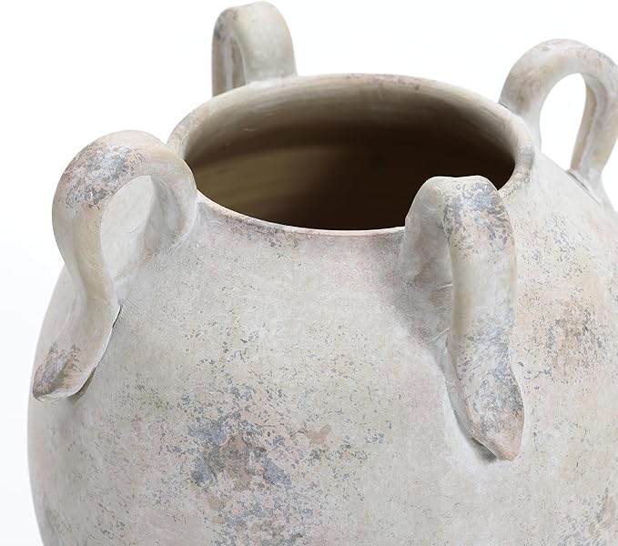 LuxenHome Vintage Ceramic Round Vase Multi Gray and White Terracotta Vaes with Handles Farmhouse Decor,Pottery Vase Living Room Decor,Large Waterpoof Vases Home Decor 11-Inch
