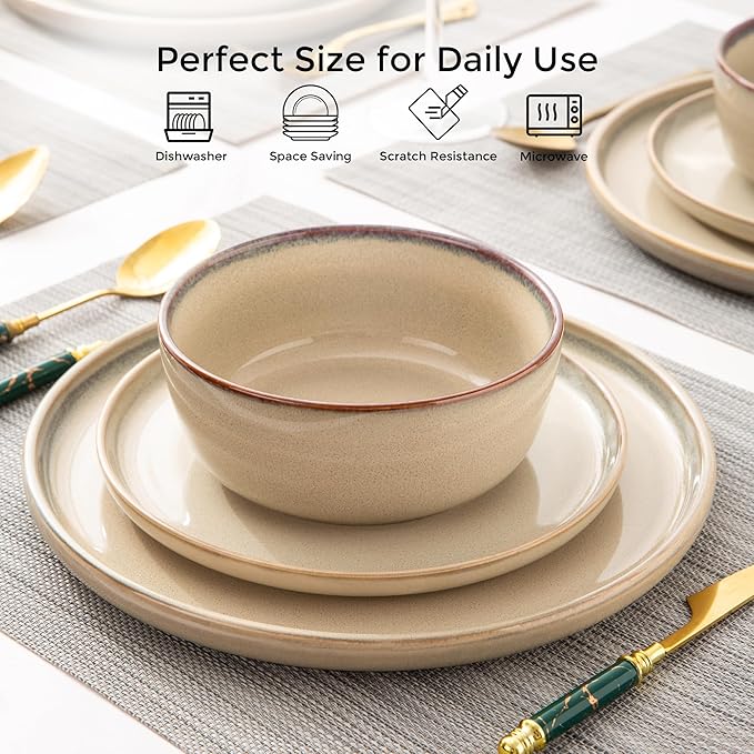 AmorArc Stoneware Dinnerware Sets,Round Reactive Ceramic Plates and Bowls Set,Highly Scratch Resistant | Dishwasher & Microwave Safe Dishes,Dishware Service for 8 (24pc)