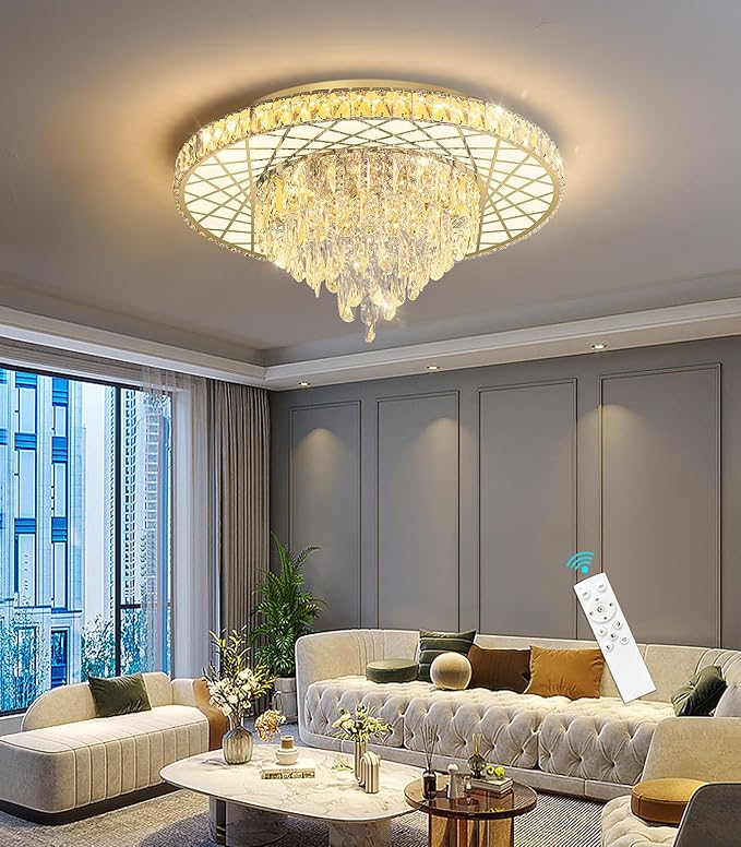 LED Chandelier for Dining Room Modern Crystal Ceiling Chandeliers Light for Bedroom Living Room Lights with 40W LEDs Dimmable Bulbs Gold Lighting Fixtures