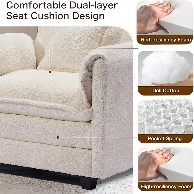 SweetGO corporation 42" Plush Single Sofa Accent Chair with Ottoman for Living Room/Bedroom, Modern Couch for Cozy Lounge Chair for Reading, Beige