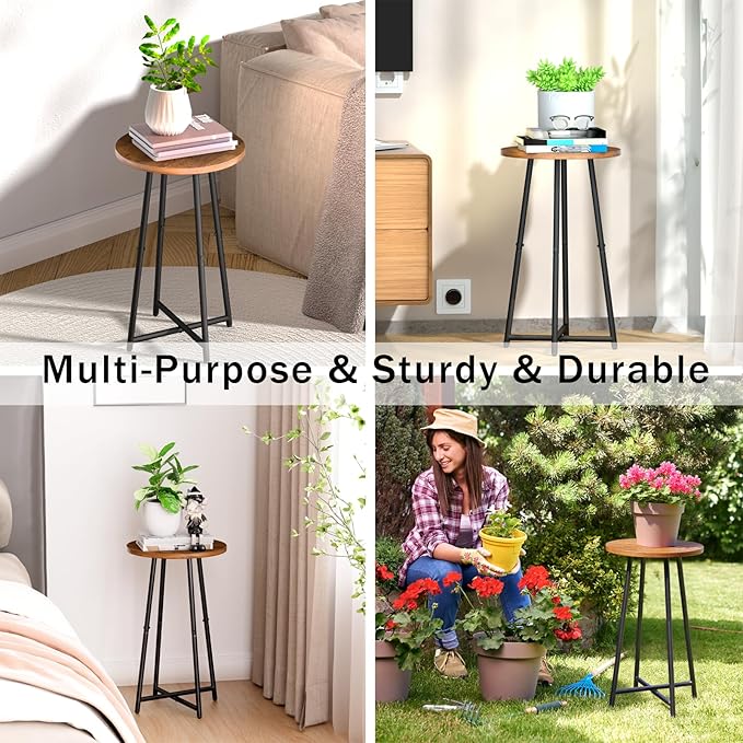 Plant Stand Indoor, Wood Plant Stand for Indoor Plants, Mid Century Plant Table,Modern Small Round Flower Pot Stand, Single Tall Plant Holder for Living Room,Balcony, Rustic Brown End Side Table