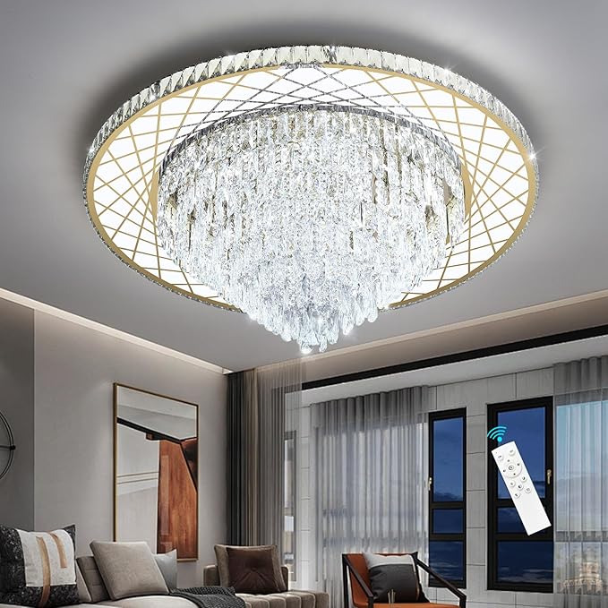 Large Chandelier for Living Room High Ceiling Modern Crystal Ceiling Chandeliers Light for Dining Room Entryway Lights with 90W LEDs Dimmable Bulbs Gold Lighting Fixtures