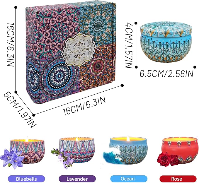 Candle,Scented Candles Gift Set, 4 Pack Aromatherapy Candle, Stress Relief Gifts for Women, Candles for Home Scented, Ideal for Birthday, Christmas, Thanksgiving, Mother's Day