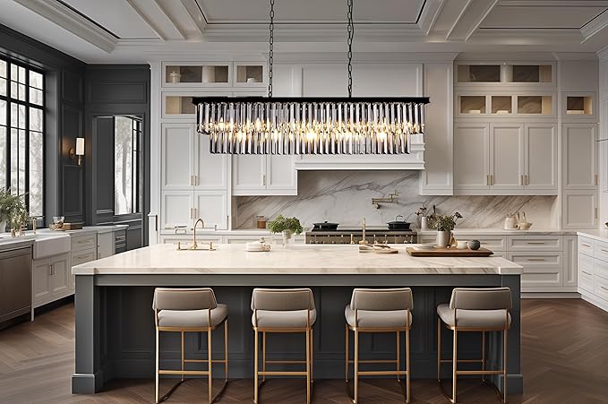 Wellmet Crystal Chandelier 47 inch, 11-Light Modern Smoke Grey Rectangular Crystal Chandelier Ceiling Hanging, Linear Chandeliers Light Fixture for Living Room, Dining Room, Bedroom, Kitchen Island