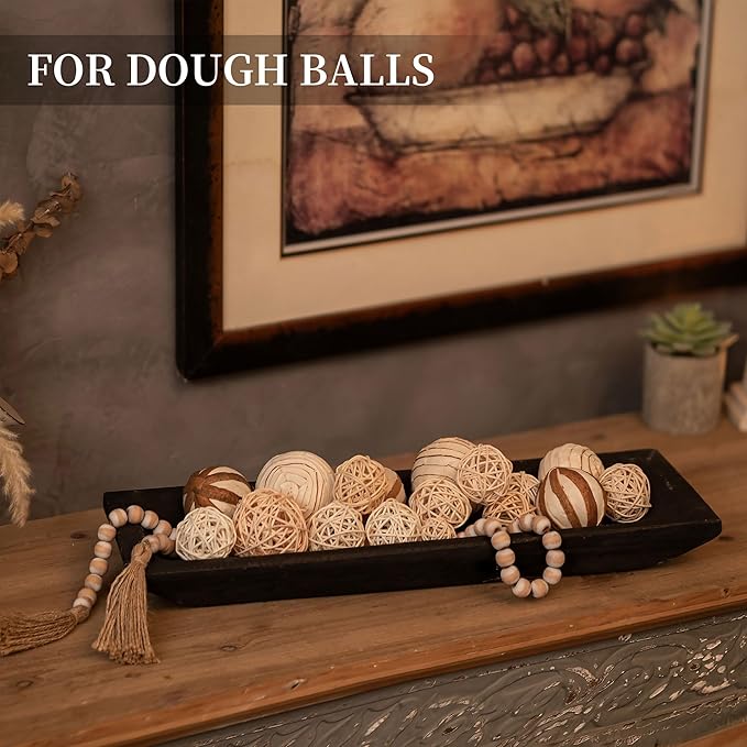 Hanobe Decorative Wood Dough Bowl: Large Long Wooden Bowl for Entry Way Table Home Decor - Coffee Table Decor for Living Room - Dining Table Centerpiece Decor, Black