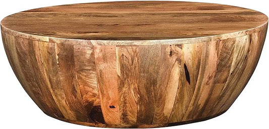 TUP THE URBAN PORT Arthur Mango Wood 35.5 Inch Coffee Table in Round Shape, Dark Brown