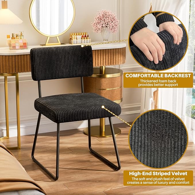Velvet Dining Chairs Set of 6, Upholstered Dining Room Kitchen Chair with Thick Cushion, Soft Backrest, Metal Legs, Mid Century Modern Accent Side Chair for Home Living Room Bedroom, Black