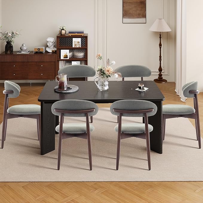 5-Piece Rectangular Dining Table Set for 4, 63" Industrial Kitchen Table with 4 Wooden Upholstered Dinner Chairs for Dining Room, Kitchen, Living Room, Black+Green
