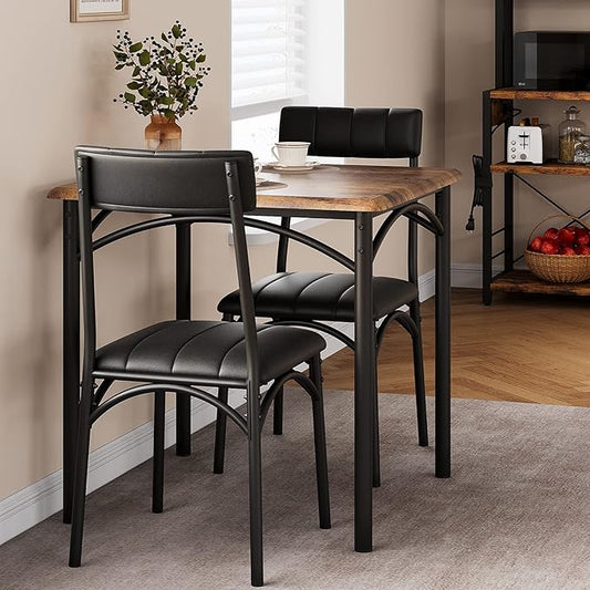 GAOMON Dining Table Set for 2, Kitchen Table with Upholstered Chairs for 2, Small Dining Room Table Set, Square Kitchen Table Set for Small Space, Apartment, Home, Studio, Rustic Brown