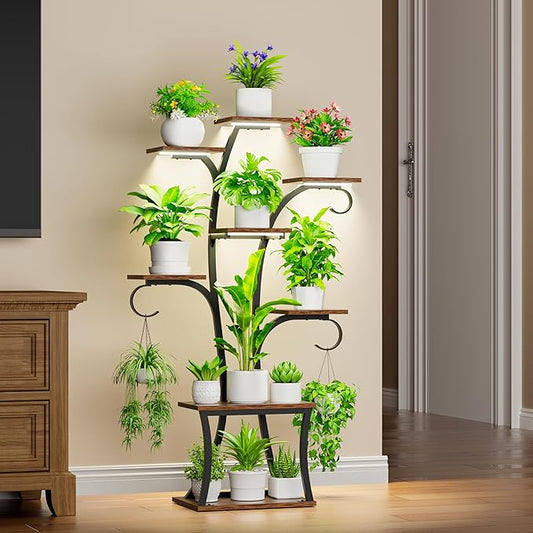 Plant Stand Indoor with Grow Lights - 8 Tiered Indoor Plant Shelf, 47" Metal Corner Plant Stands for Indoor Plants, Tree-Shaped Plant Rack Display for Indoor Plants Multiple, Flower Holder for Living Room Patio Balcony Décor