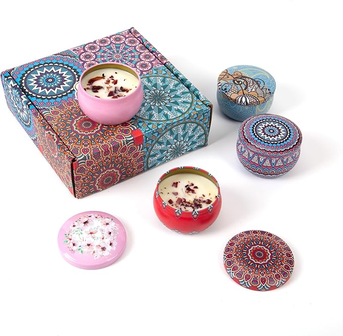 Aromatherapy Soy Candles Gift Set for Women – 4 Pack Scented Candle Set with Lavender, Rose, Jasmine & Freesia, Relaxing Stress Relief Gifts, Mother’s Day, Christmas,Small Candles for Gifts