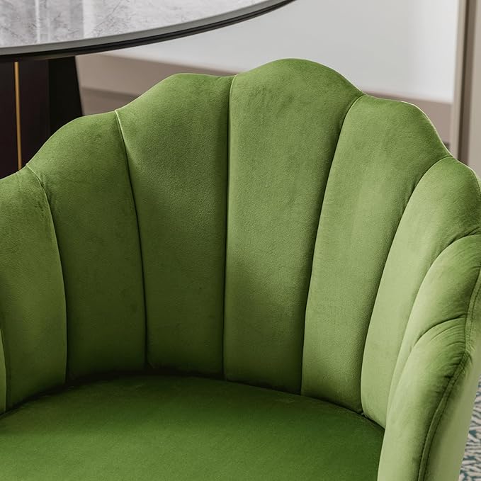 Modern Velvet Dining Chairs Set of 2 Chic Accent Chair Upholstered Side Chairs with Wood Legs for Kitchen/Living Room, Olive Green