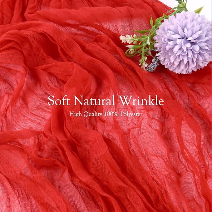 8 Pack Red Cheesecloth Table Runner 35x120 Inches Boho Gauze Rustic Christmas Cheese Cloth Table Runners 10ft Long Romantic Sheer Table Runner for Wedding Bridal Baby Shower Party Decor